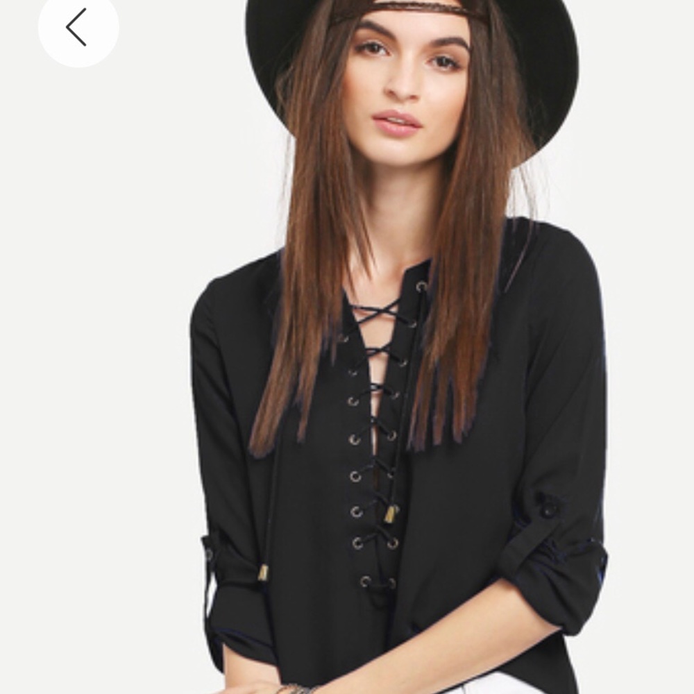 Black lace up blouse